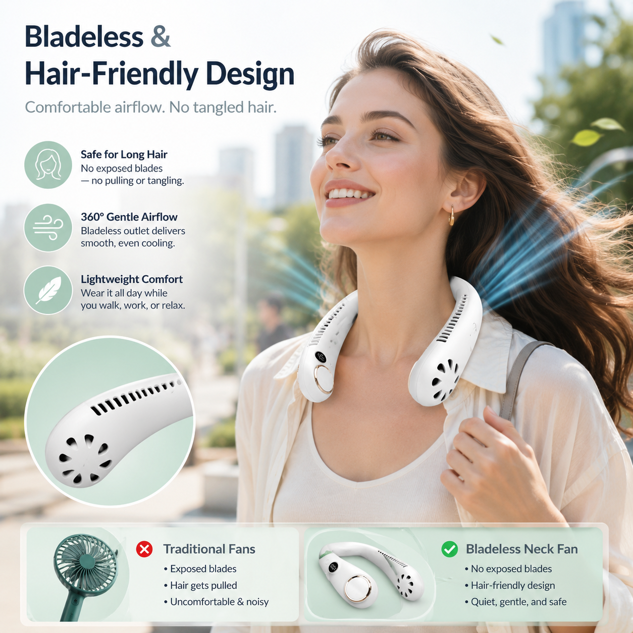 🔥 55% OFF 🍃Portable Neck Fan – Hands-Free Cooling for Hot Summer Days