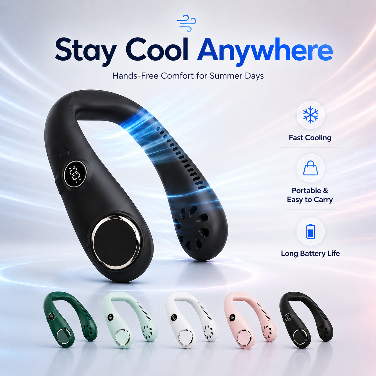 🔥 55% OFF 🍃Portable Neck Fan – Hands-Free Cooling for Hot Summer Days